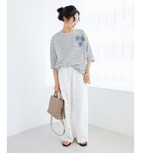 le.coeur blanc「ボーダーモチーフ刺繍カットソー」|Tシャツ・カットソー|