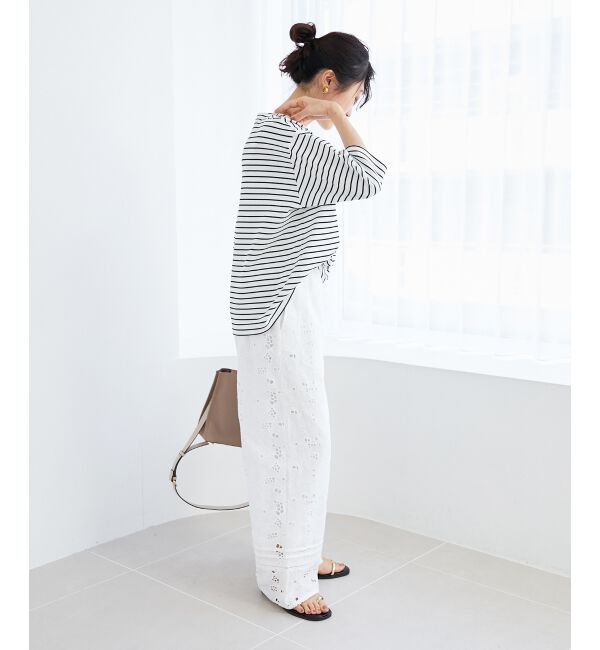 le.coeur blanc「ボーダーモチーフ刺繍カットソー」|Tシャツ・カットソー|