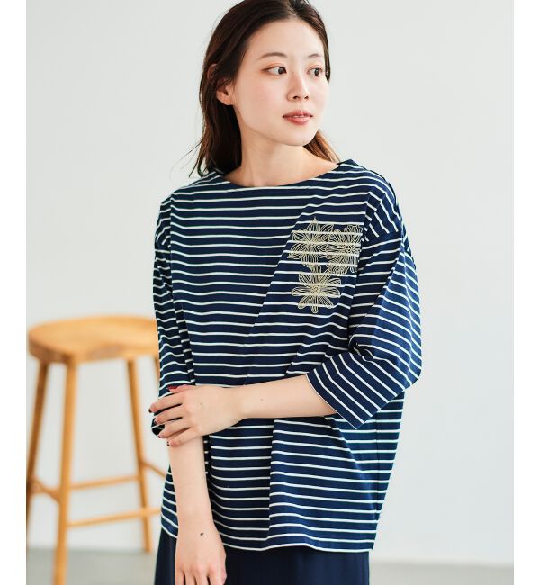 le.coeur blanc「ボーダーモチーフ刺繍カットソー」|Tシャツ・カットソー|