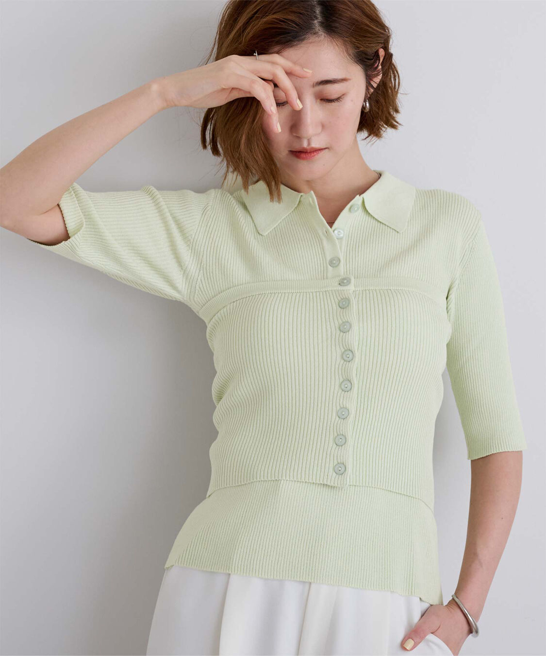 ur's「リブニットポロ&times;ビスチェセット」|ポロシャツ|