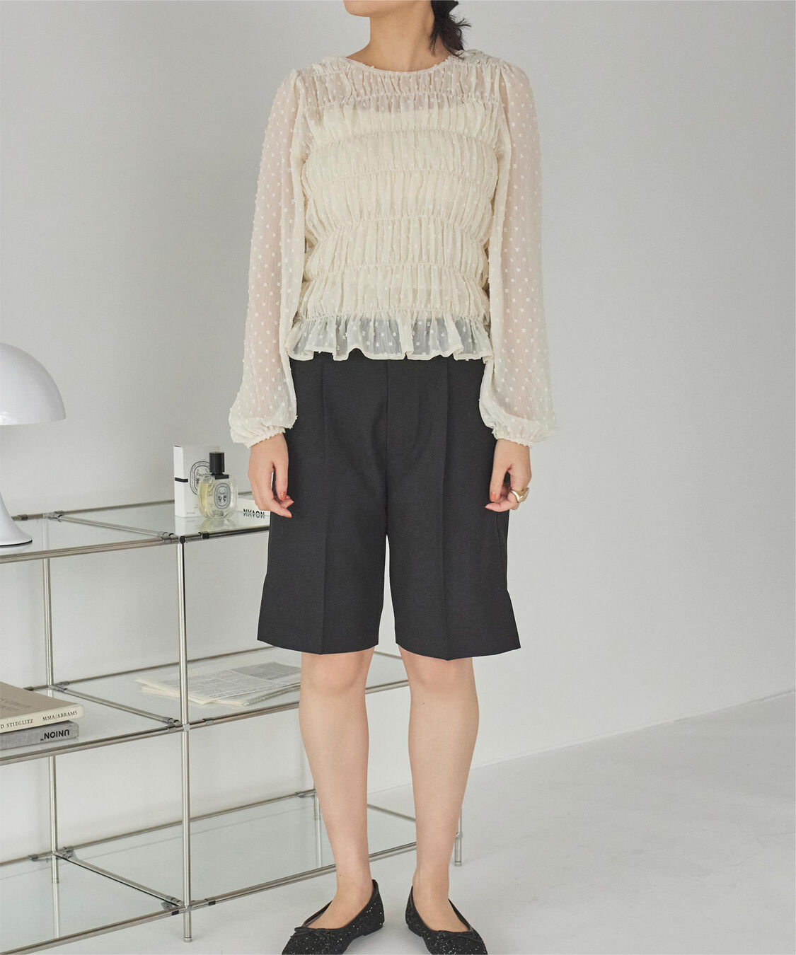 titivate「シアー楊柳ぽこぽこシャーリングトップス」|シャツ・ブラウス|