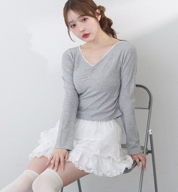  「プレート付きフロントギャザートップ」|プルオーバー|