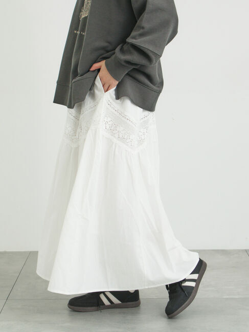 Samansa Mos2「柄アソートティアードレーススカート」|スカート|オフホワイト