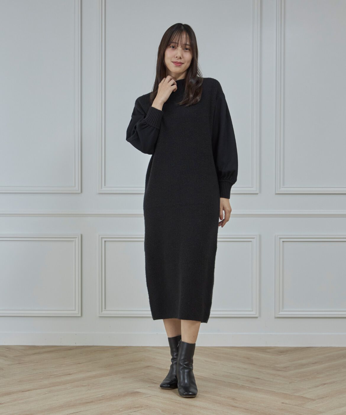 INED「《大きいサイズ》圧縮スムースドッキングニットワンピース」|ワンピース|