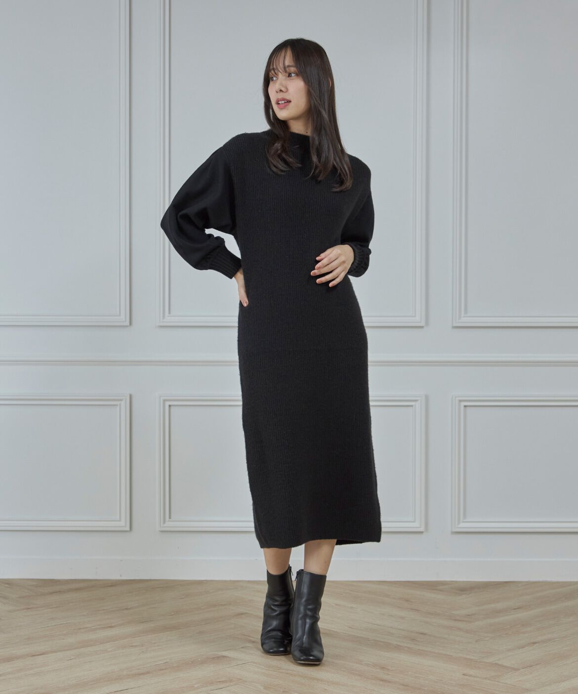 INED「《大きいサイズ》圧縮スムースドッキングニットワンピース」|ワンピース|