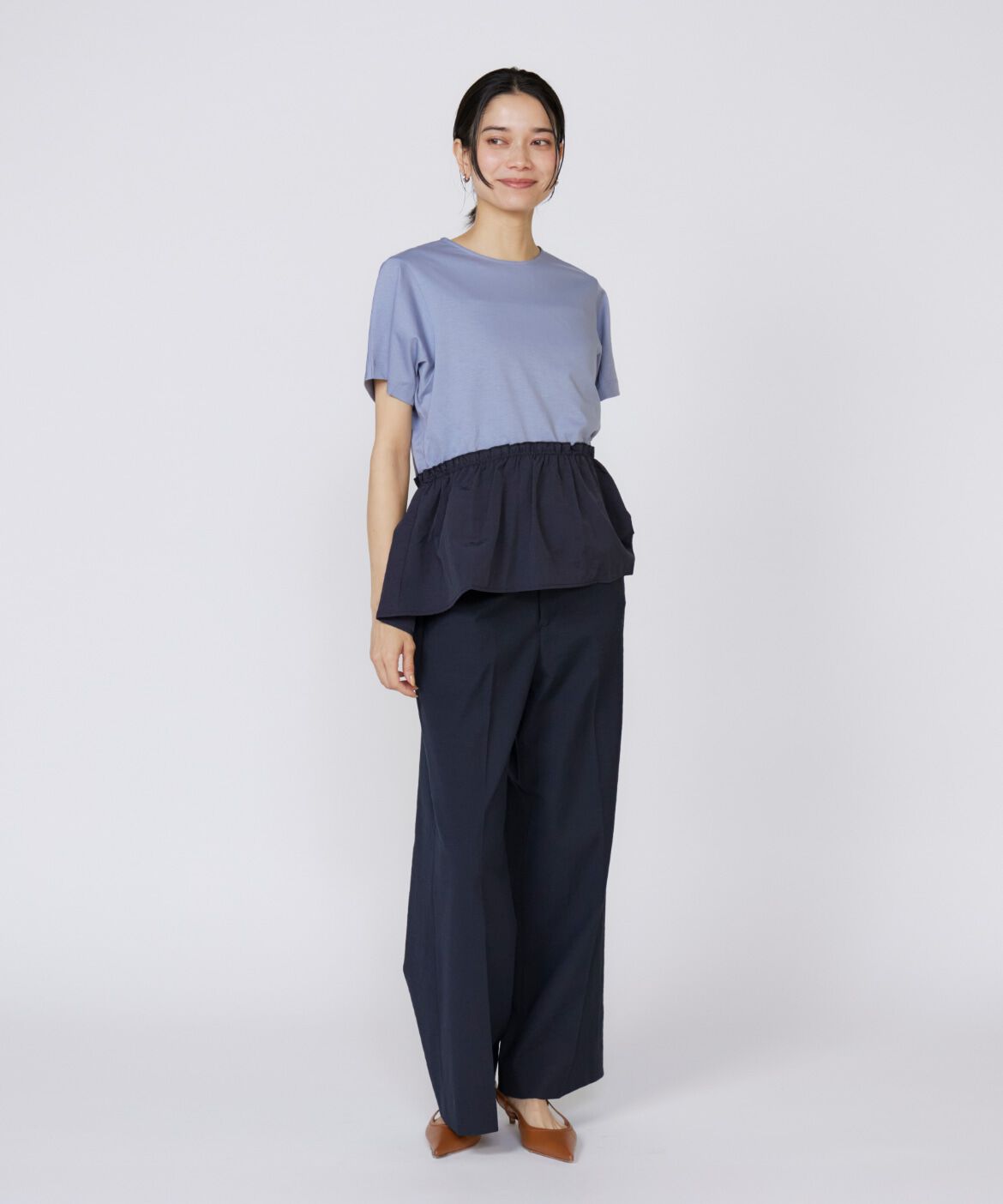 INED「《大きいサイズ》ドッキングペプラムカットソー」|Tシャツ・カットソー|