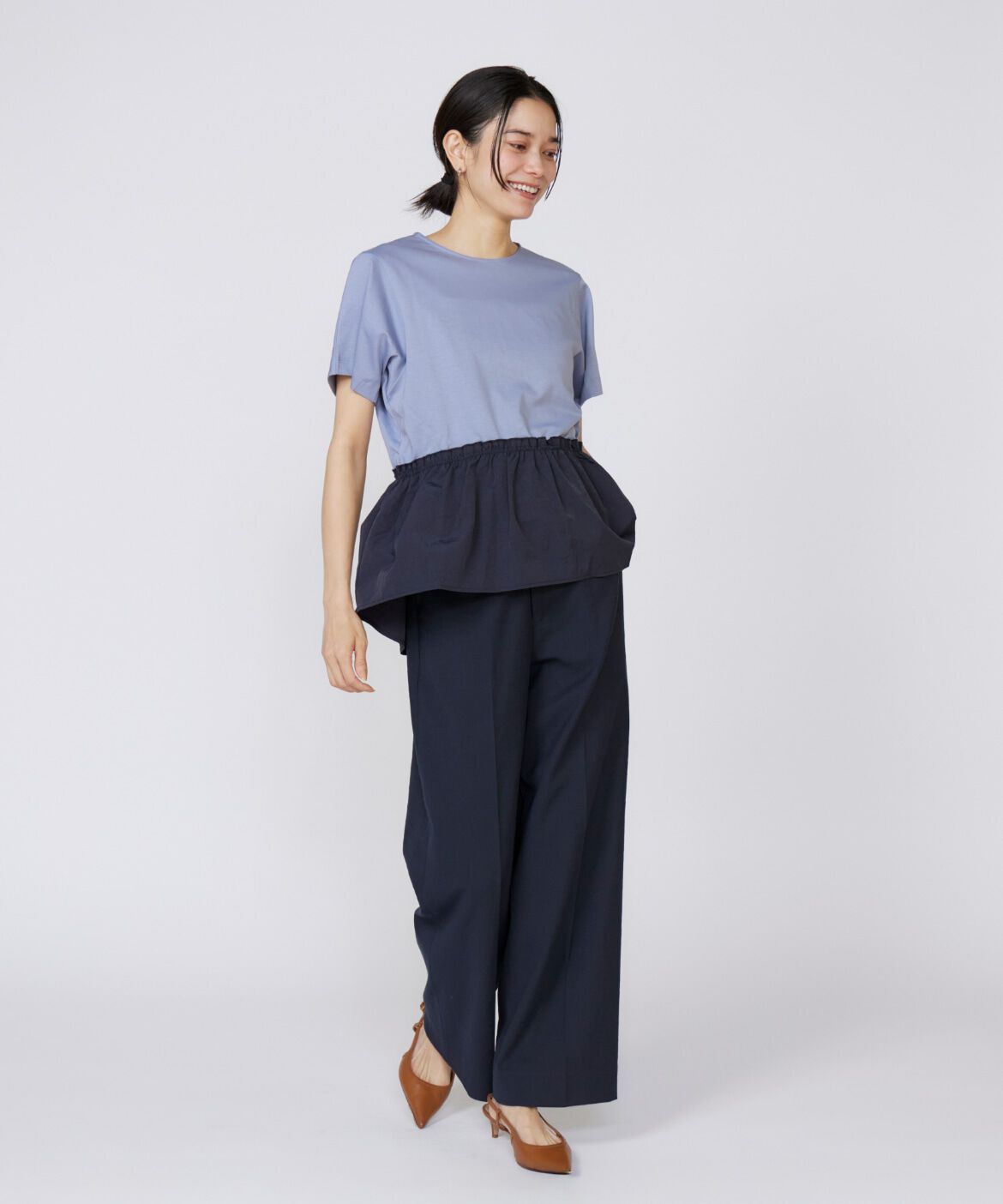 INED「《大きいサイズ》ドッキングペプラムカットソー」|Tシャツ・カットソー|