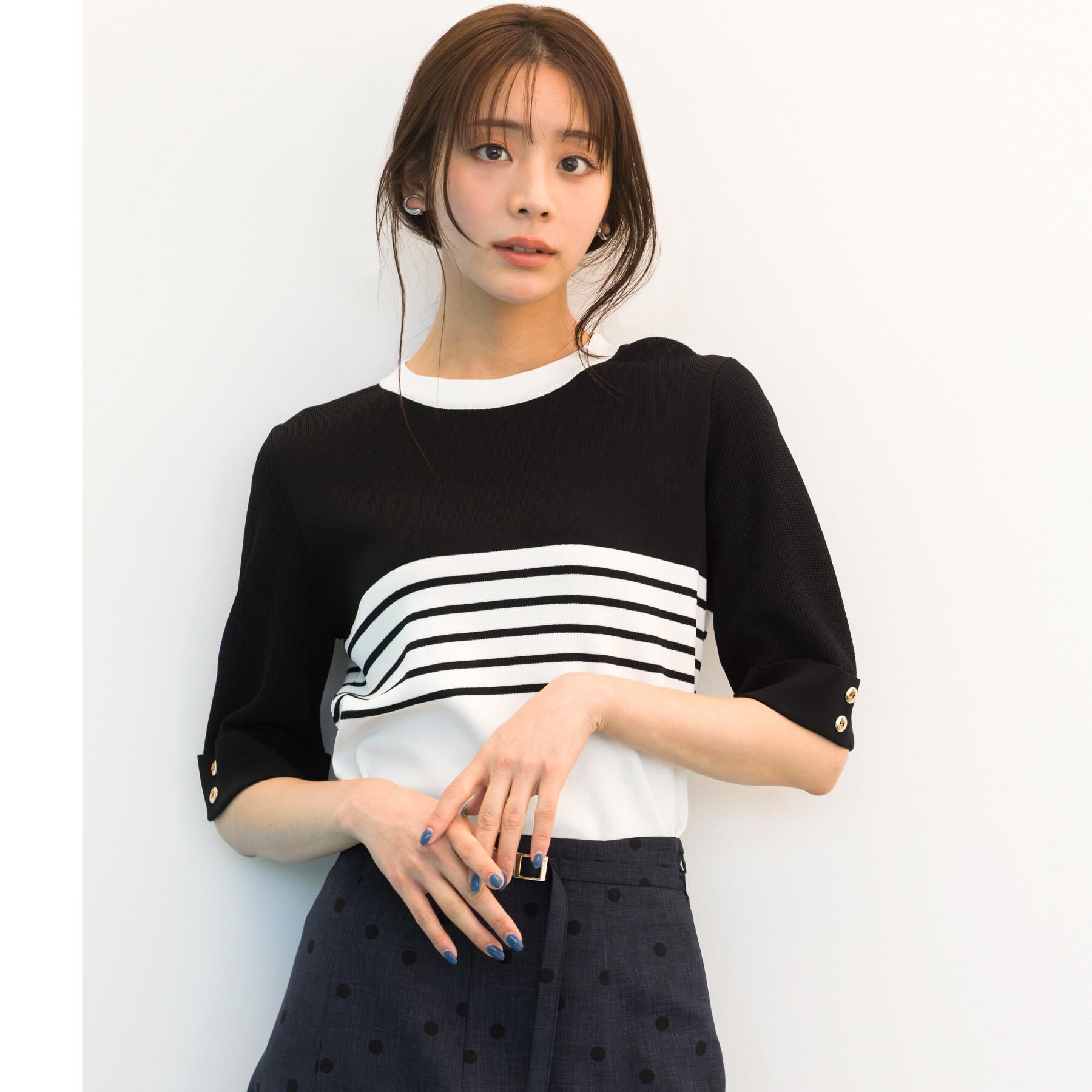 grove「やわらかドライタッチ 袖メッシュ編みニット」|ニット・セーター|