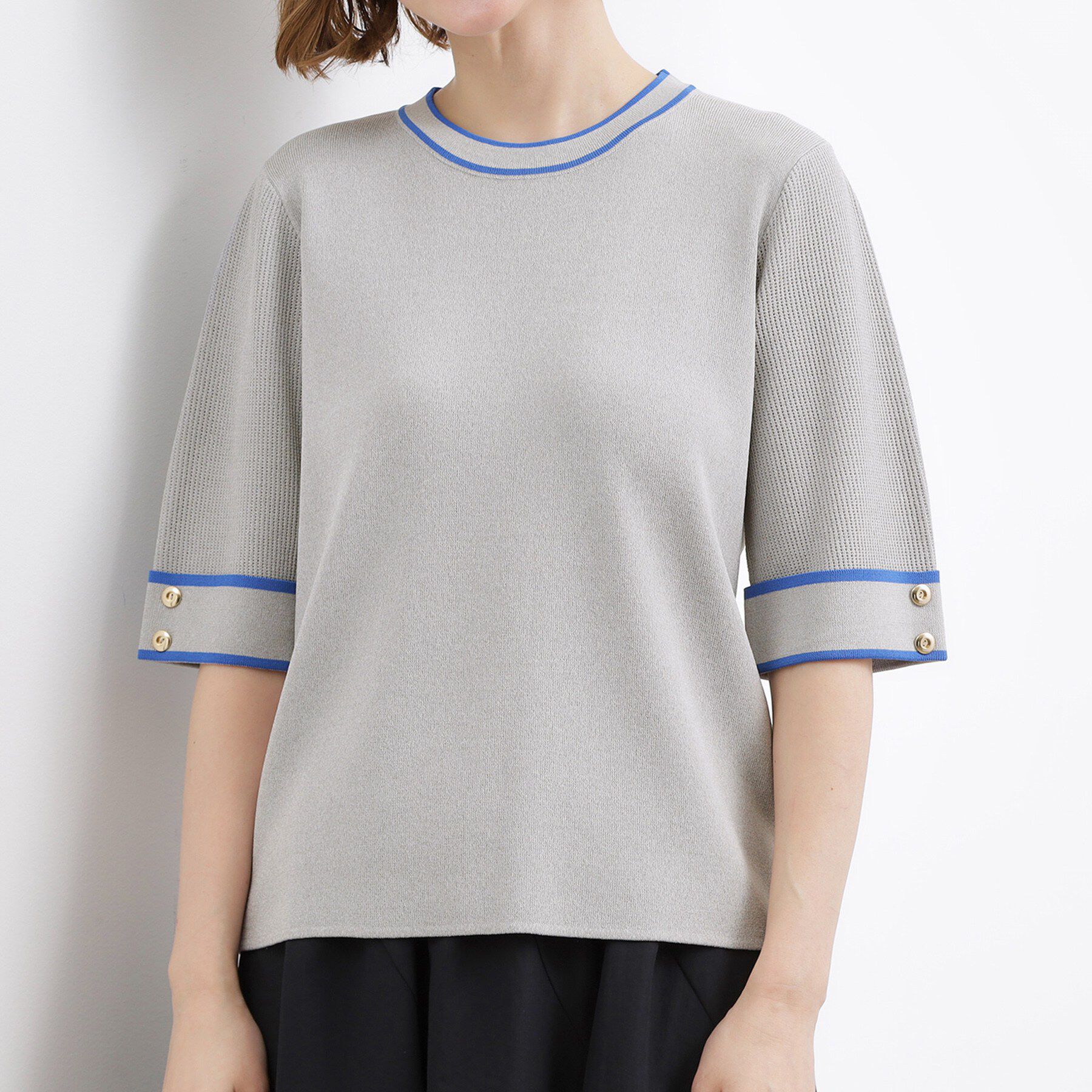 grove「やわらかドライタッチ 袖メッシュ編みニット」|ニット・セーター|