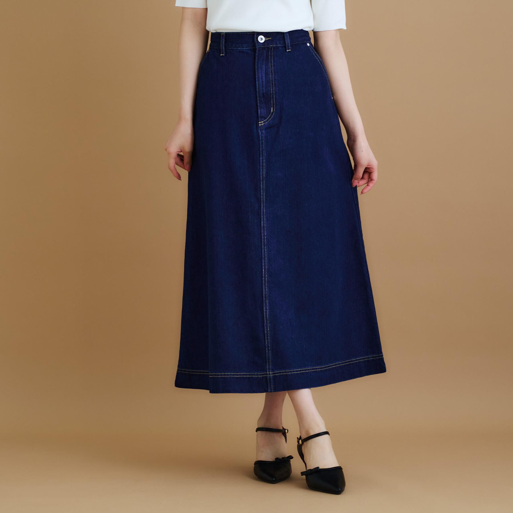 index「《丈が選べる》Aラインデニムロングスカート【洗濯機洗い可】」|スカート|