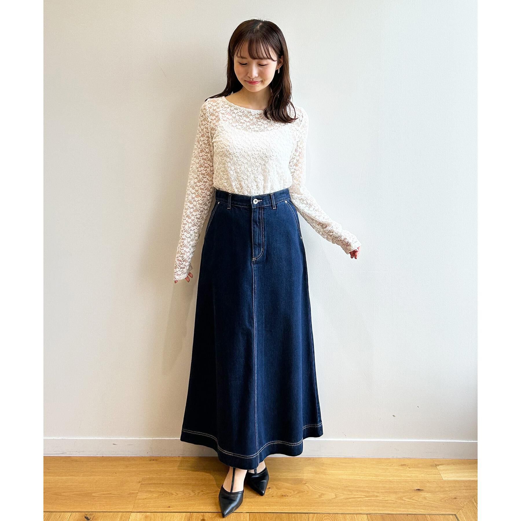 index「《丈が選べる》Aラインデニムロングスカート【洗濯機洗い可】」|スカート|