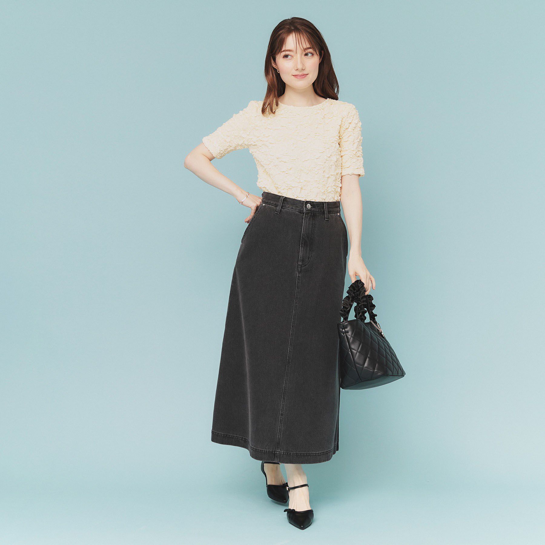 index「《丈が選べる》Aラインデニムロングスカート【洗濯機洗い可】」|スカート|