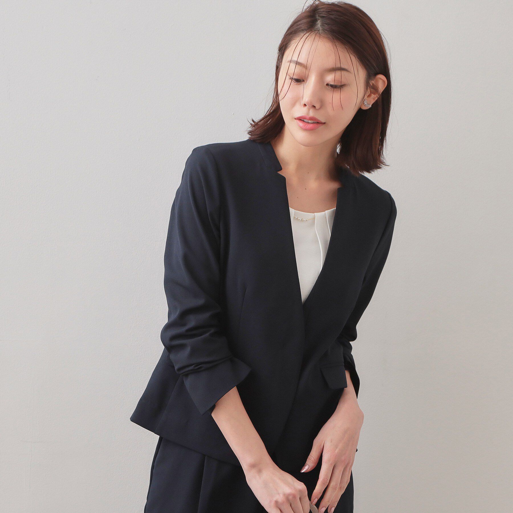 index「セットアップ対応 ノーカラージャケット【ウォッシャブル・接触冷感・吸水速乾・防シワ・ストレッチ】」|ノーカラージャケット|