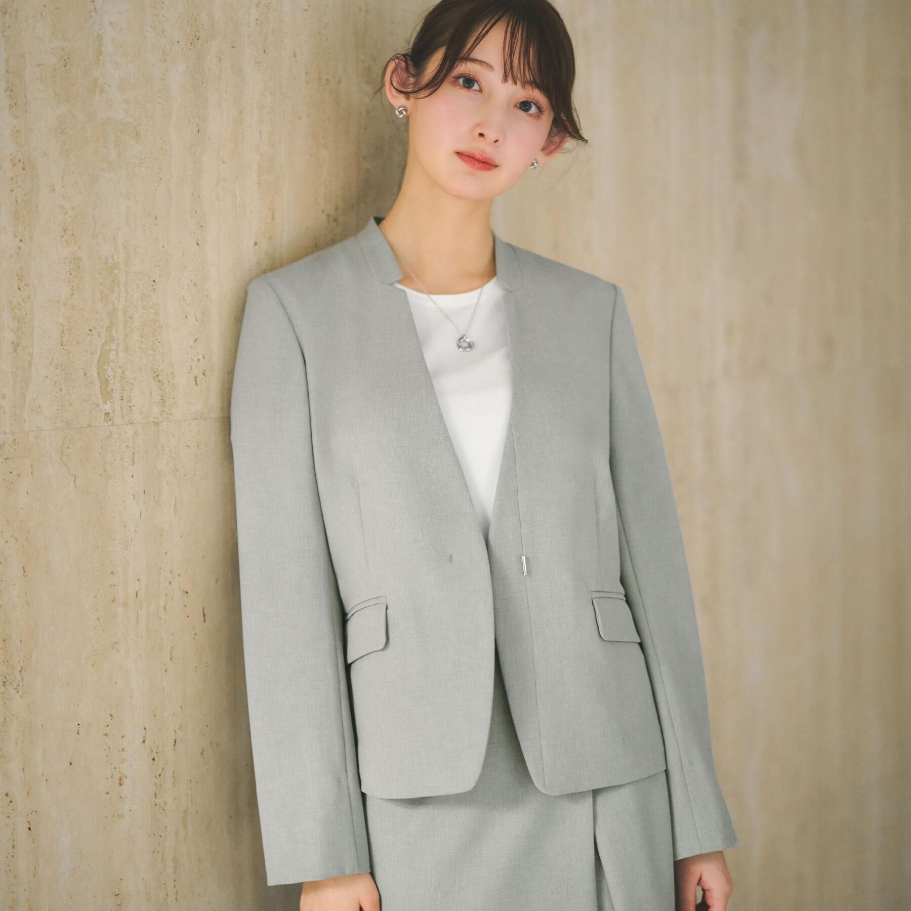 index「セットアップ対応 ノーカラージャケット【ウォッシャブル・接触冷感・吸水速乾・防シワ・ストレッチ】」|ノーカラージャケット|