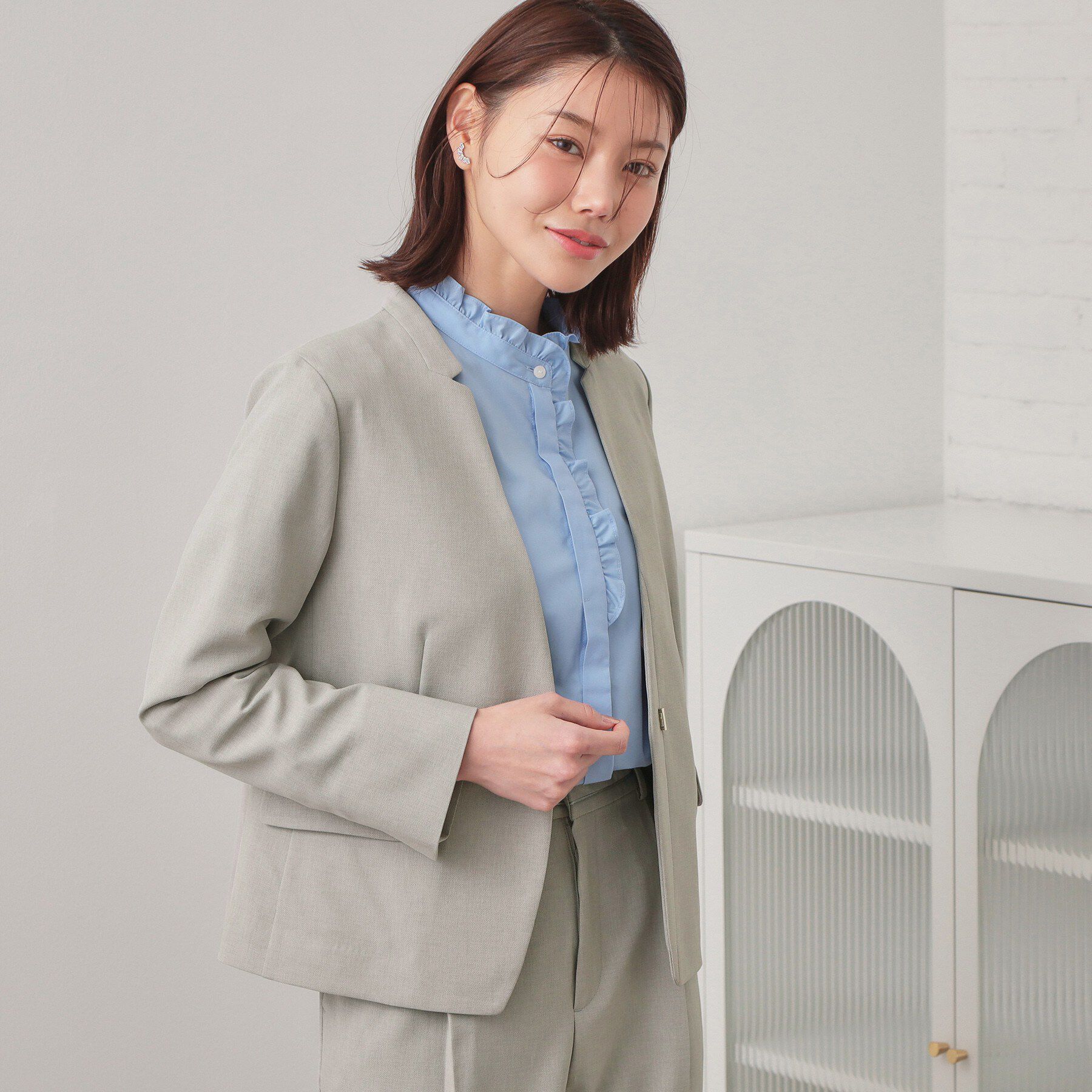 index「セットアップ対応 ノーカラージャケット【ウォッシャブル・接触冷感・吸水速乾・防シワ・ストレッチ】」|ノーカラージャケット|