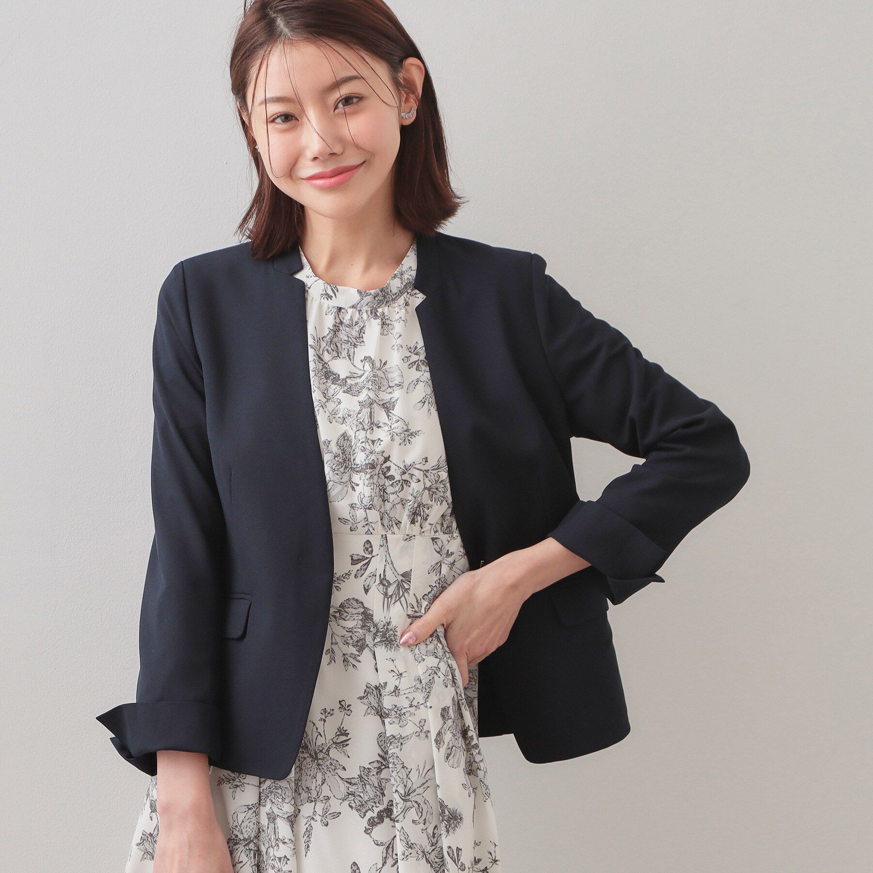 index「セットアップ対応 ノーカラージャケット【ウォッシャブル・接触冷感・吸水速乾・防シワ・ストレッチ】」|ノーカラージャケット|ネイビー(094)