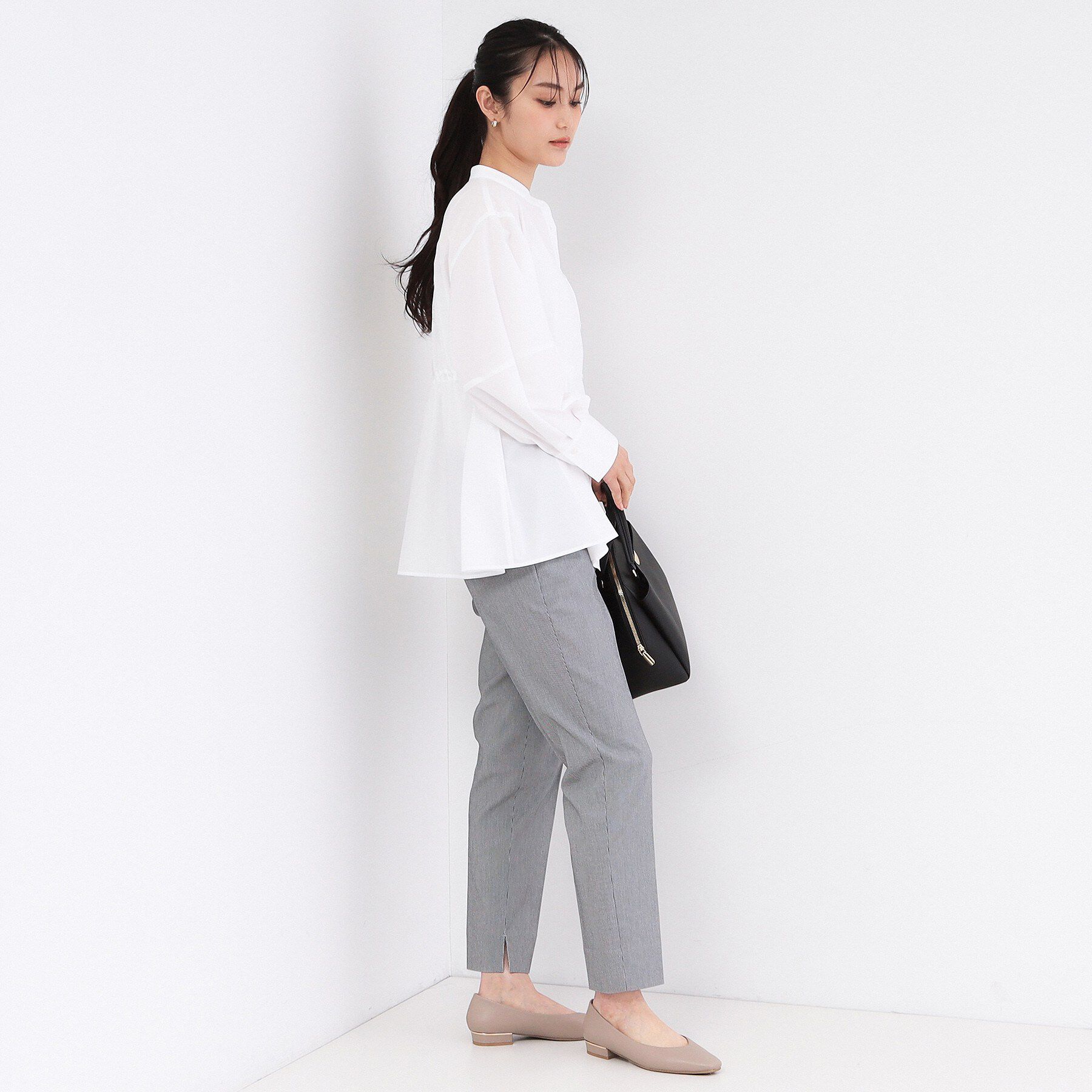 OPAQUE.CLIP「ストライプペプラムデザインブラウス【洗濯機OK】」|シャツ・ブラウス|