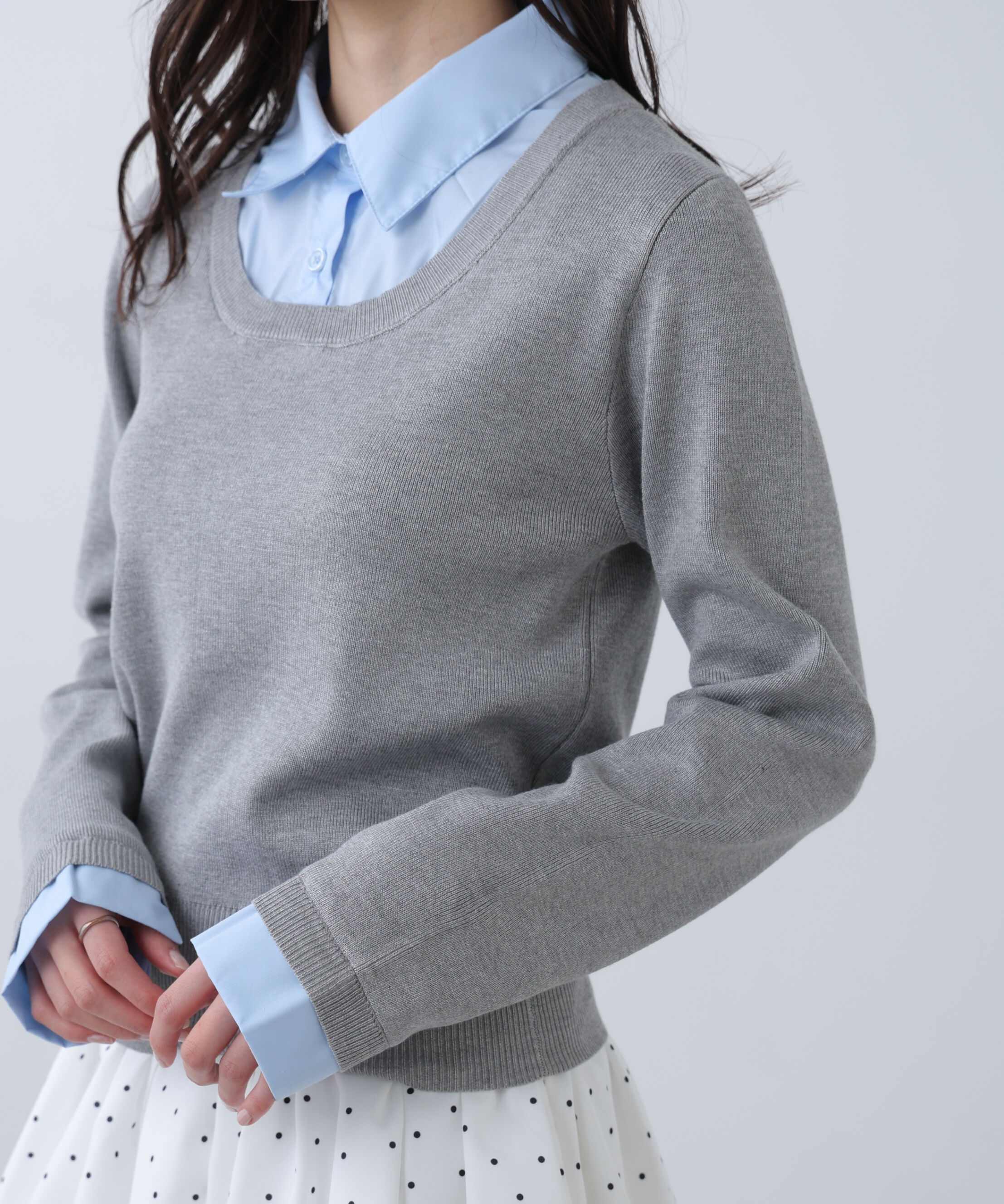  「シャツレイヤードクルーネックニット」|ニット・セーター|