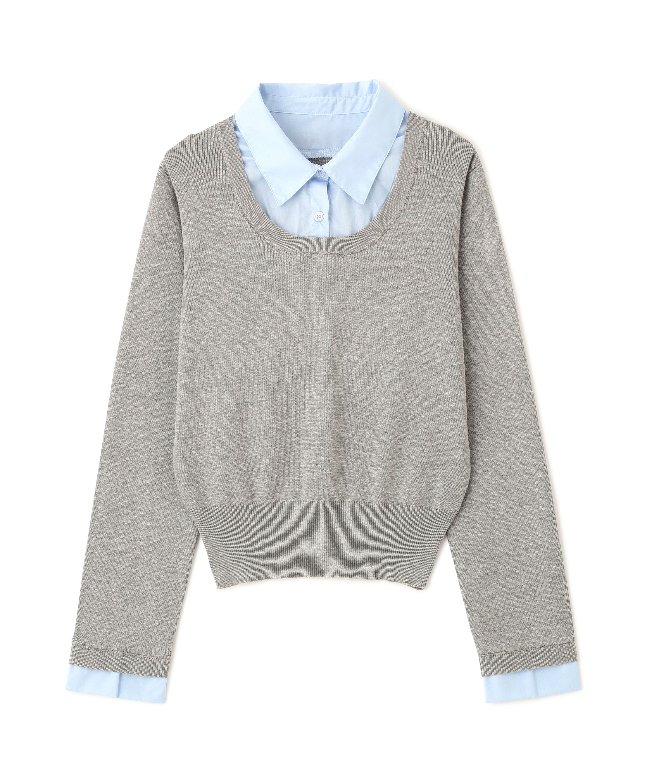  「シャツレイヤードクルーネックニット」|ニット・セーター|