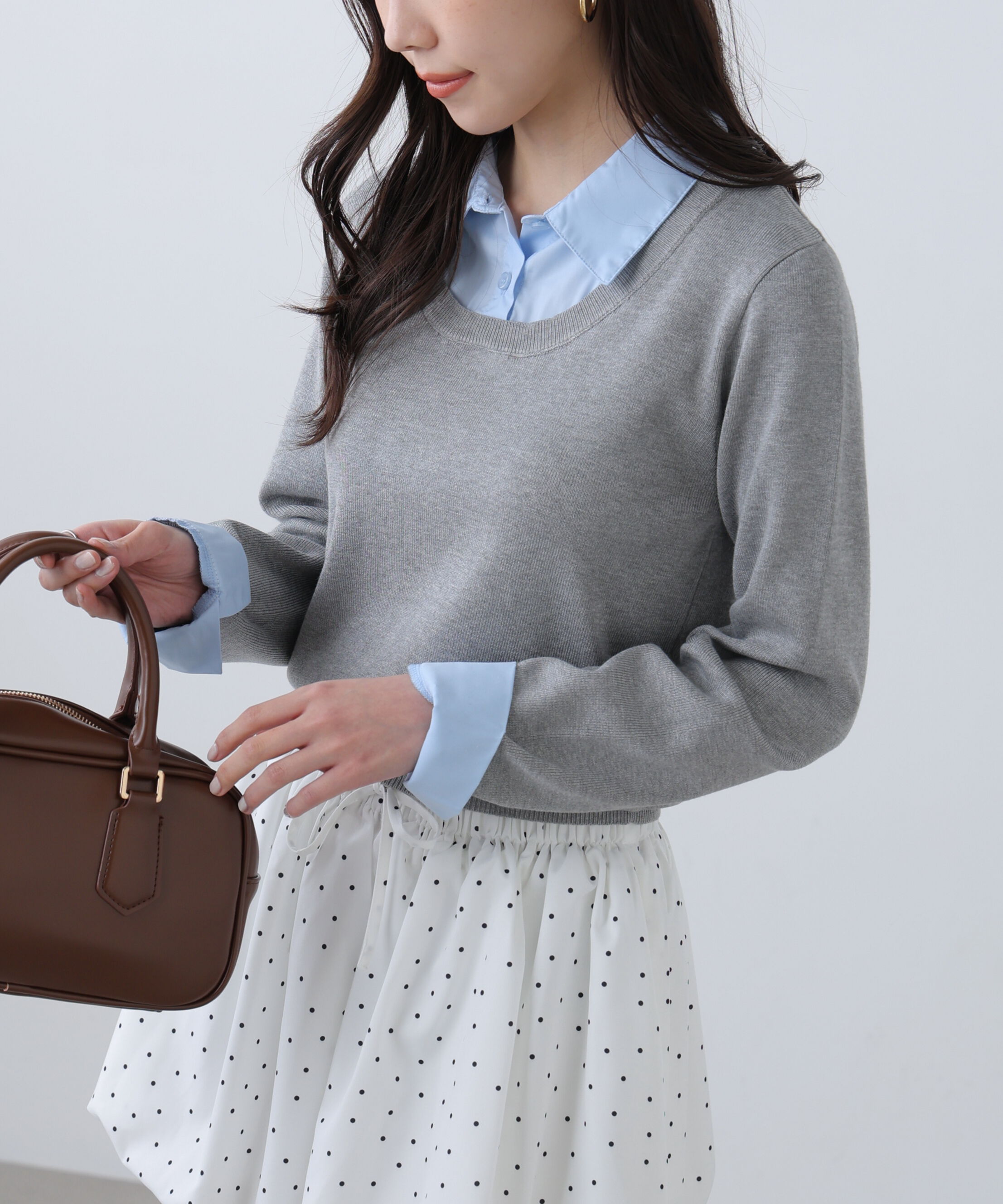  「シャツレイヤードクルーネックニット」|ニット・セーター|