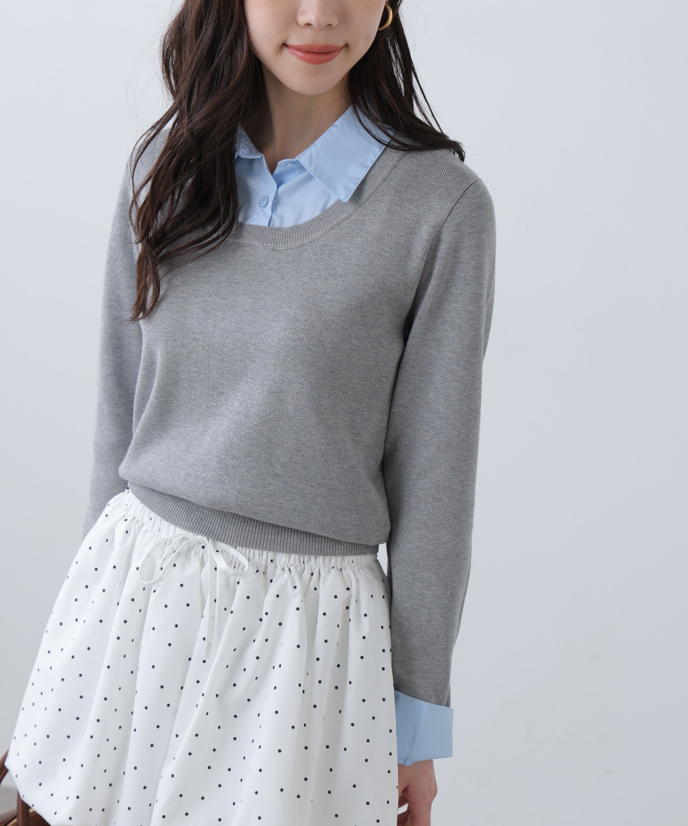  「シャツレイヤードクルーネックニット」|ニット・セーター|