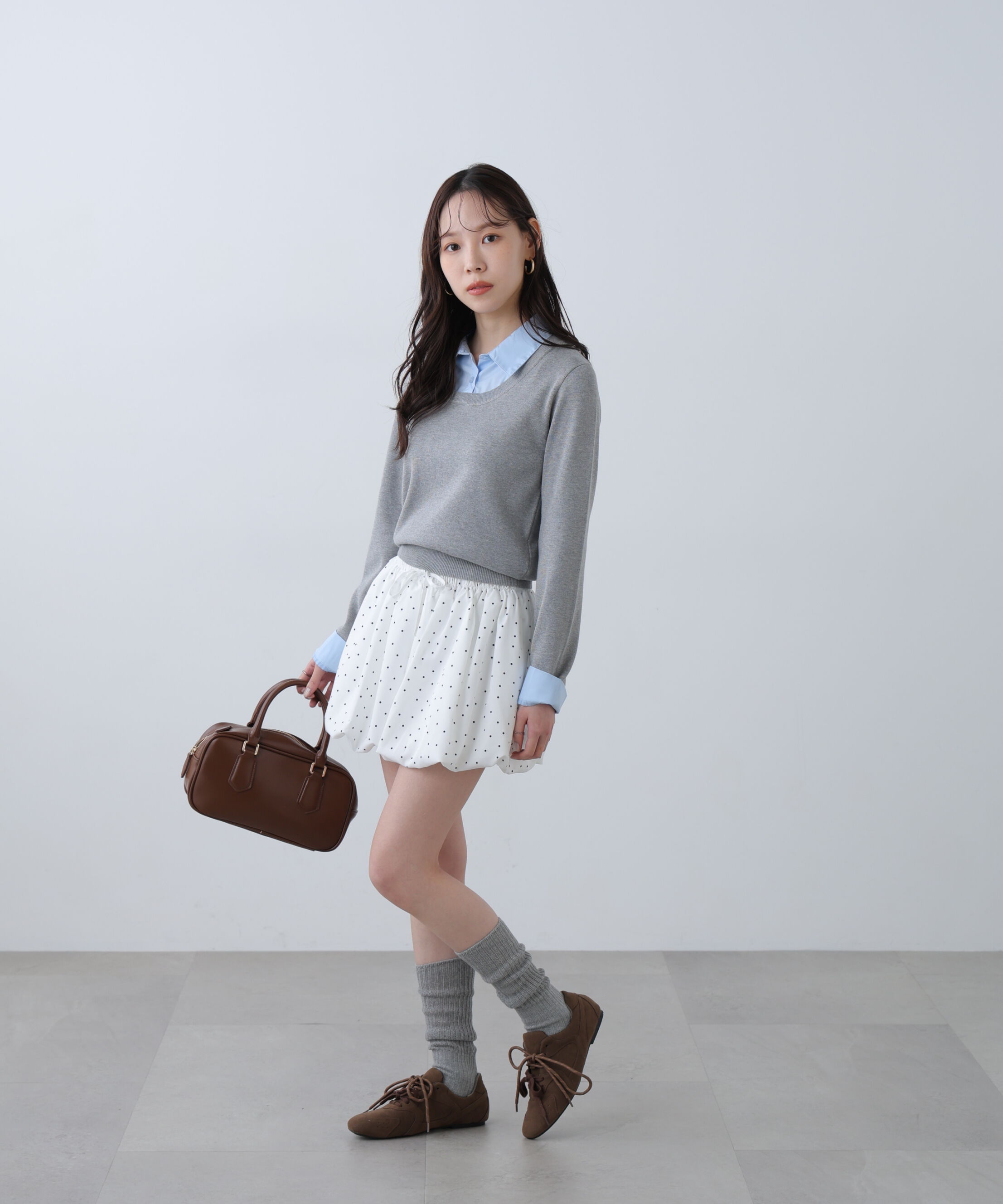  「シャツレイヤードクルーネックニット」|ニット・セーター|