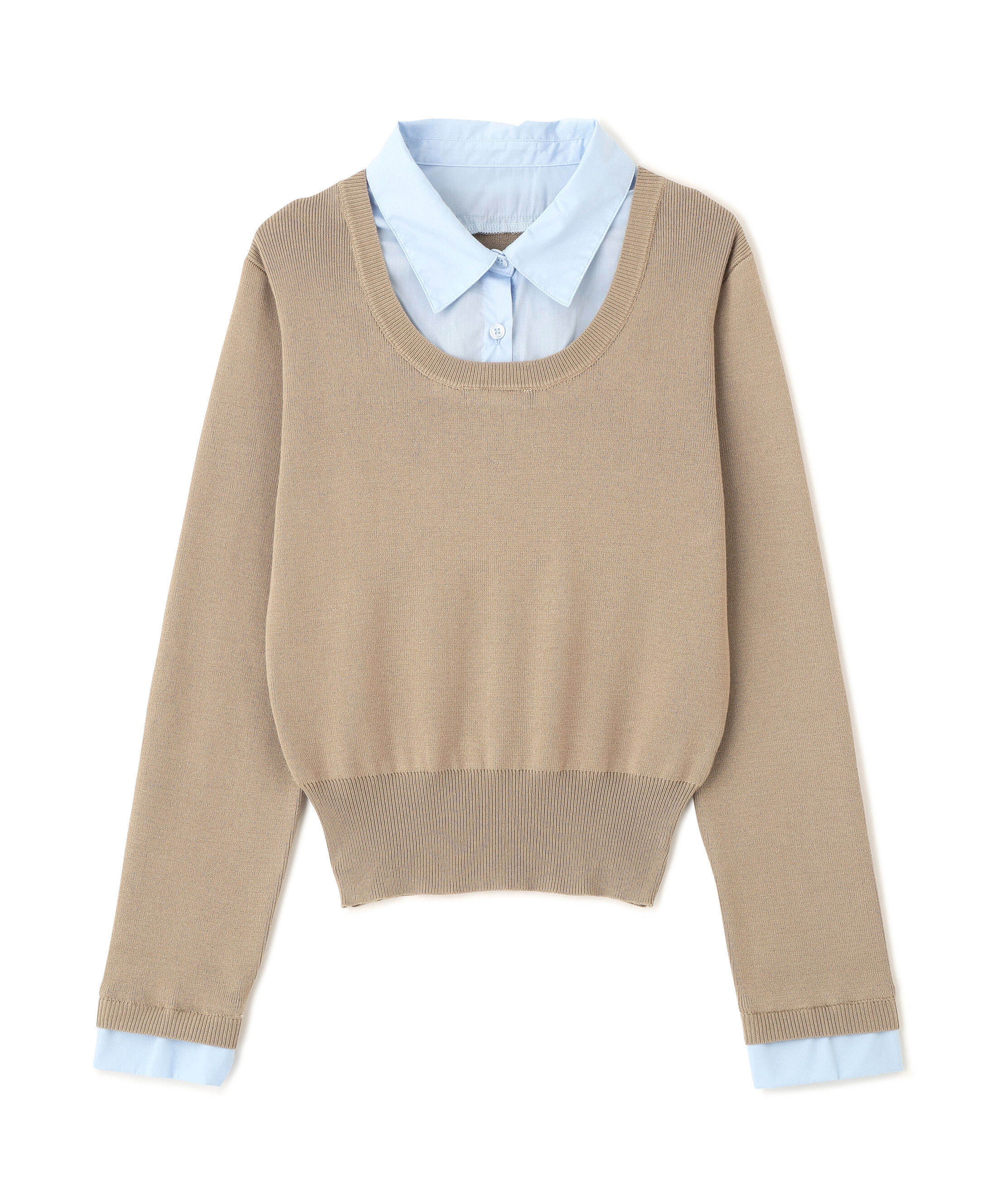  「シャツレイヤードクルーネックニット」|ニット・セーター|