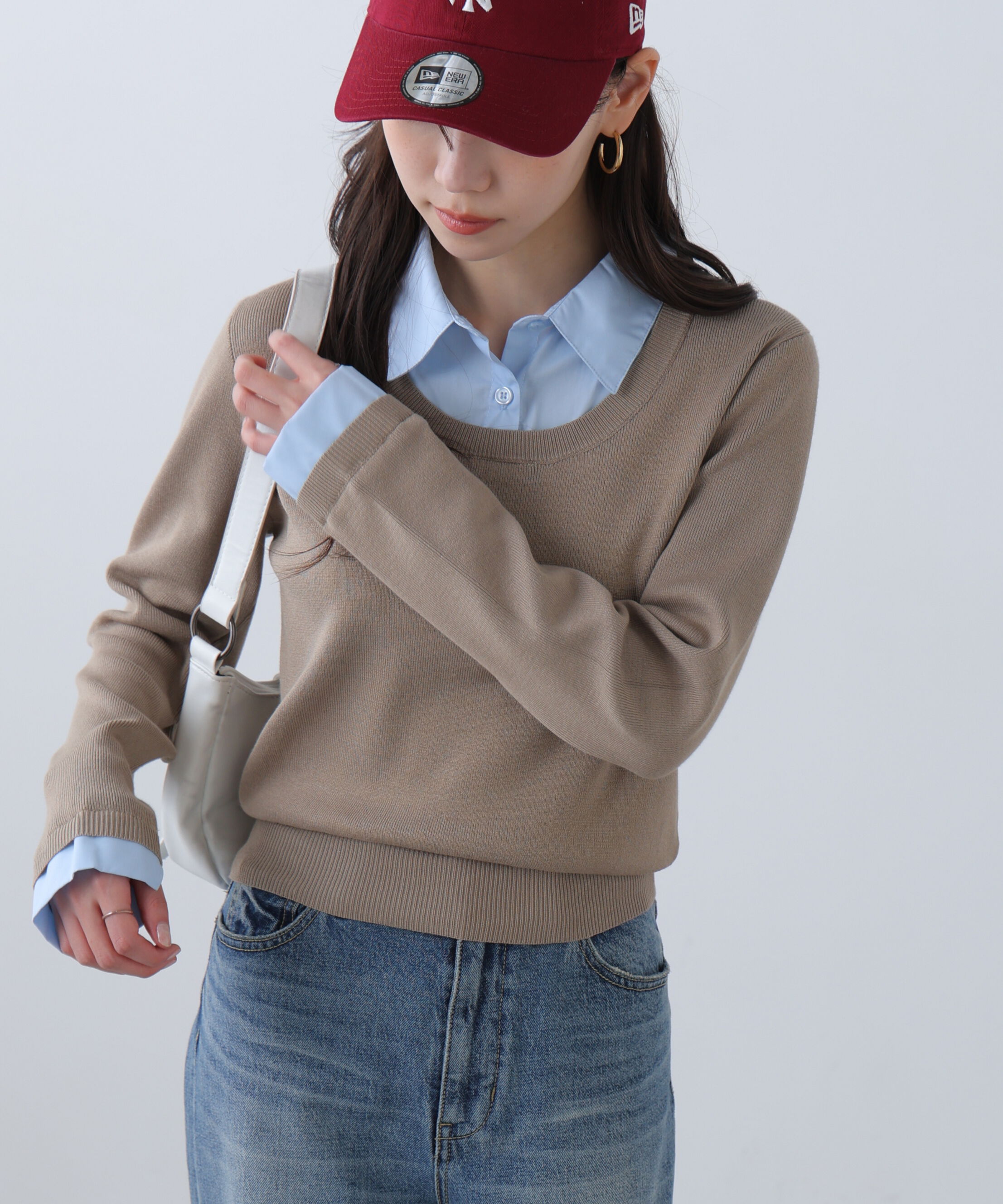  「シャツレイヤードクルーネックニット」|ニット・セーター|