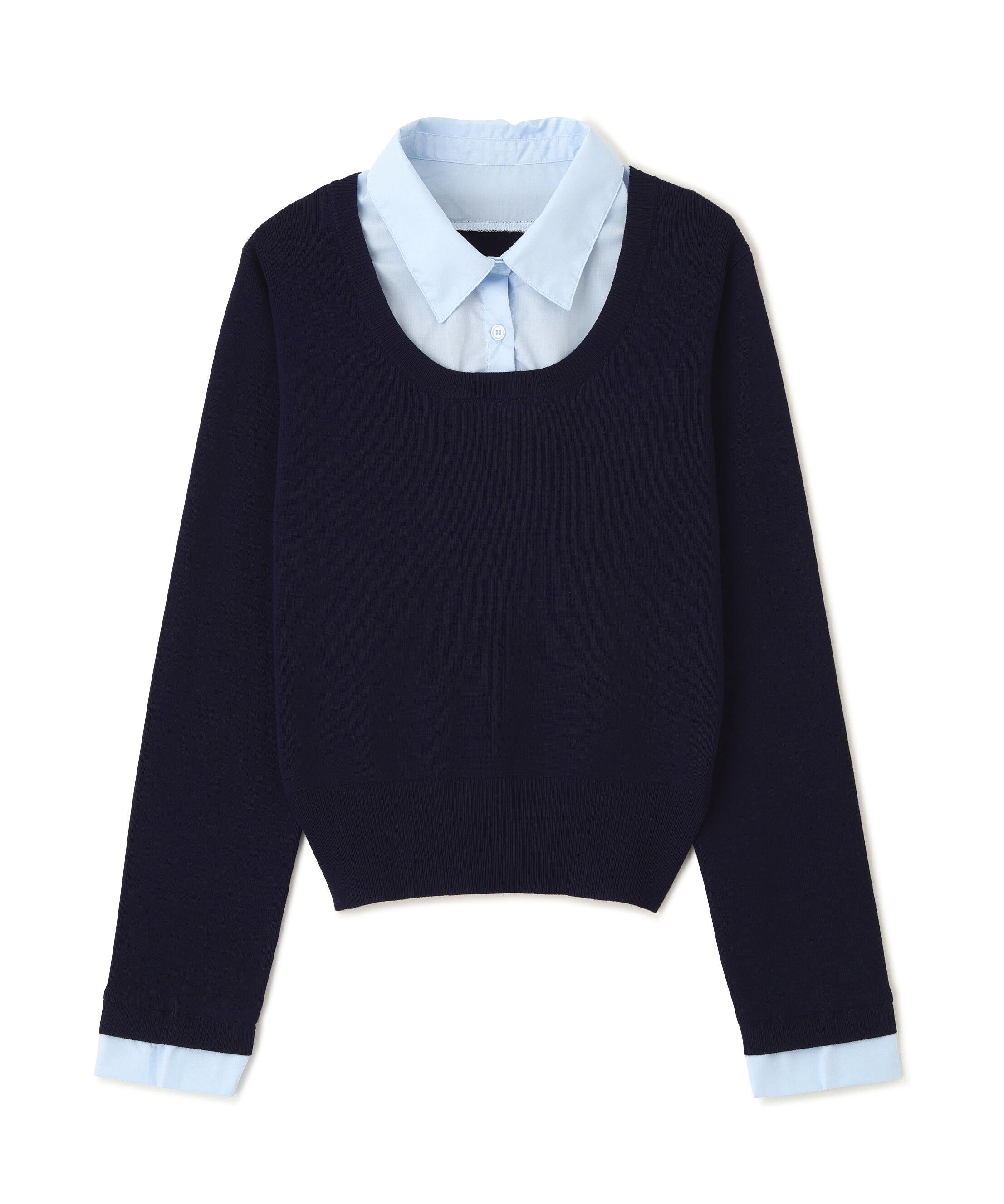  「シャツレイヤードクルーネックニット」|ニット・セーター|