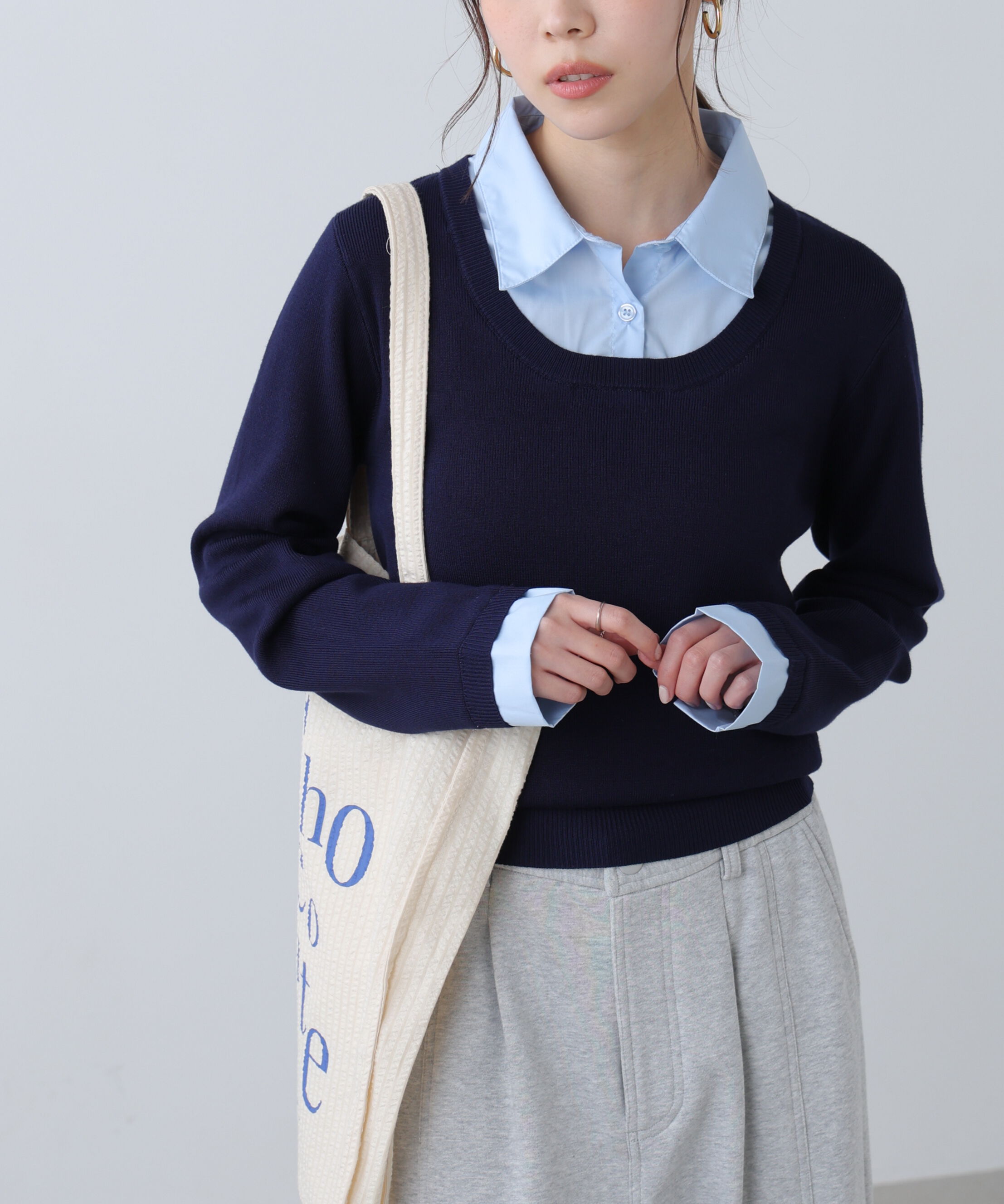  「シャツレイヤードクルーネックニット」|ニット・セーター|