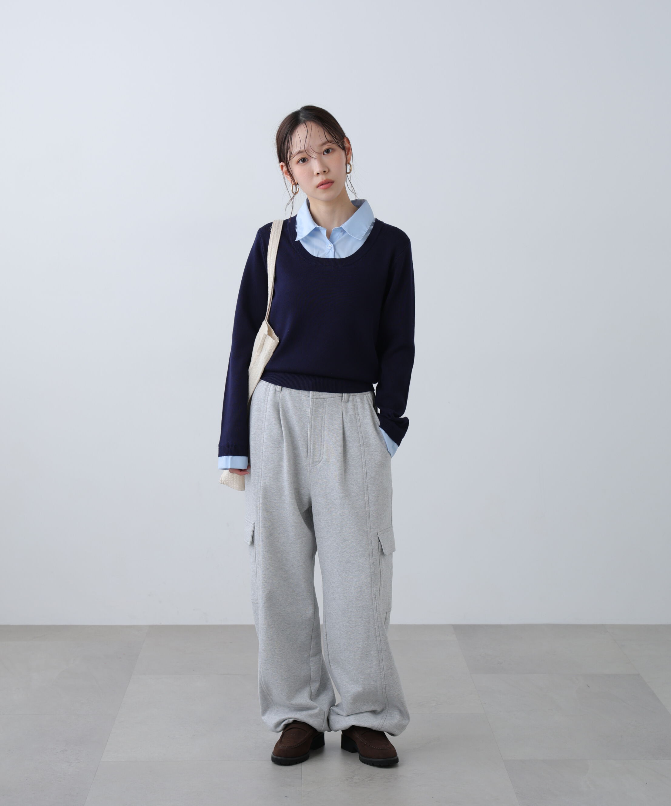  「シャツレイヤードクルーネックニット」|ニット・セーター|