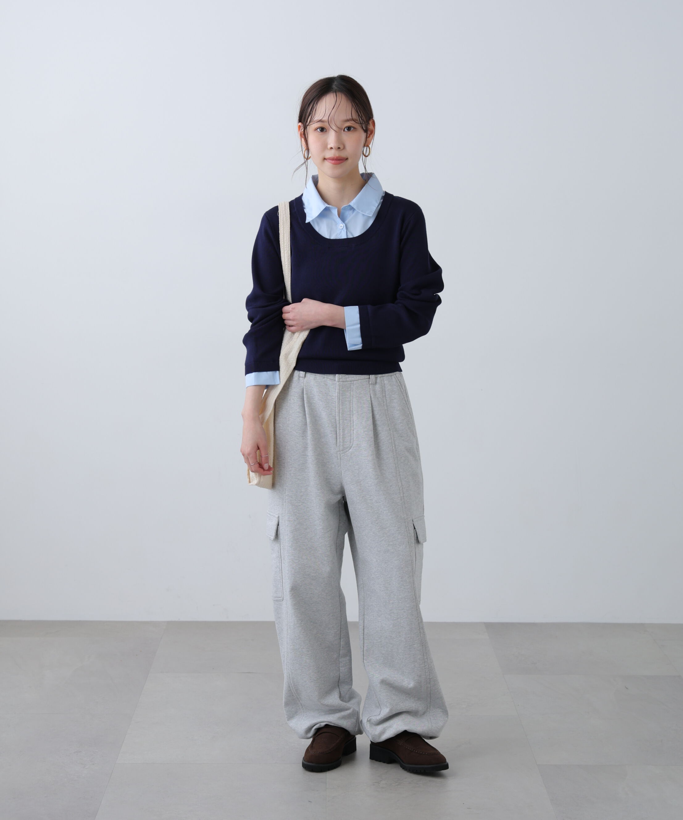  「シャツレイヤードクルーネックニット」|ニット・セーター|