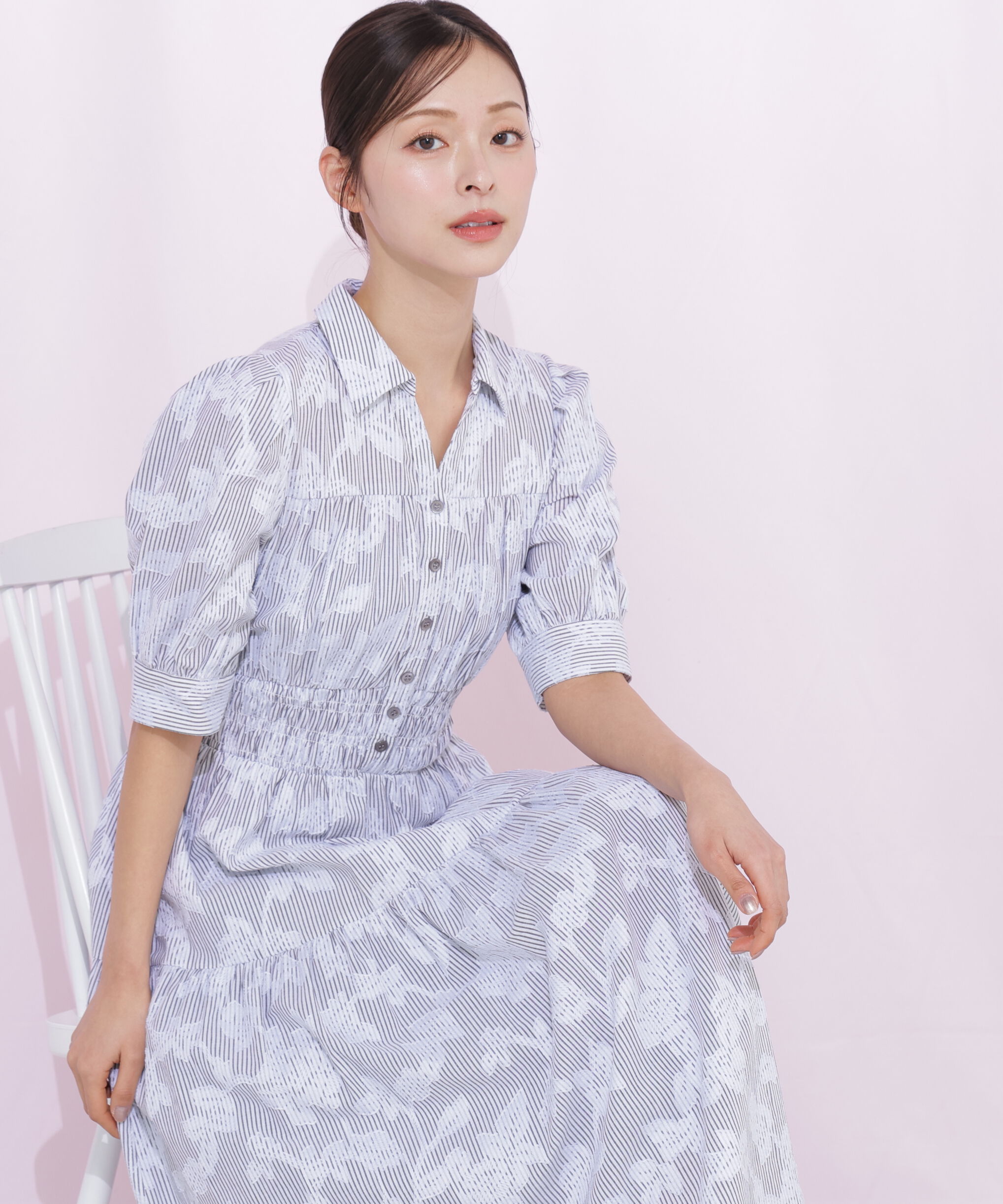  「ストライプジャガードシャツワンピース」|ワンピース|