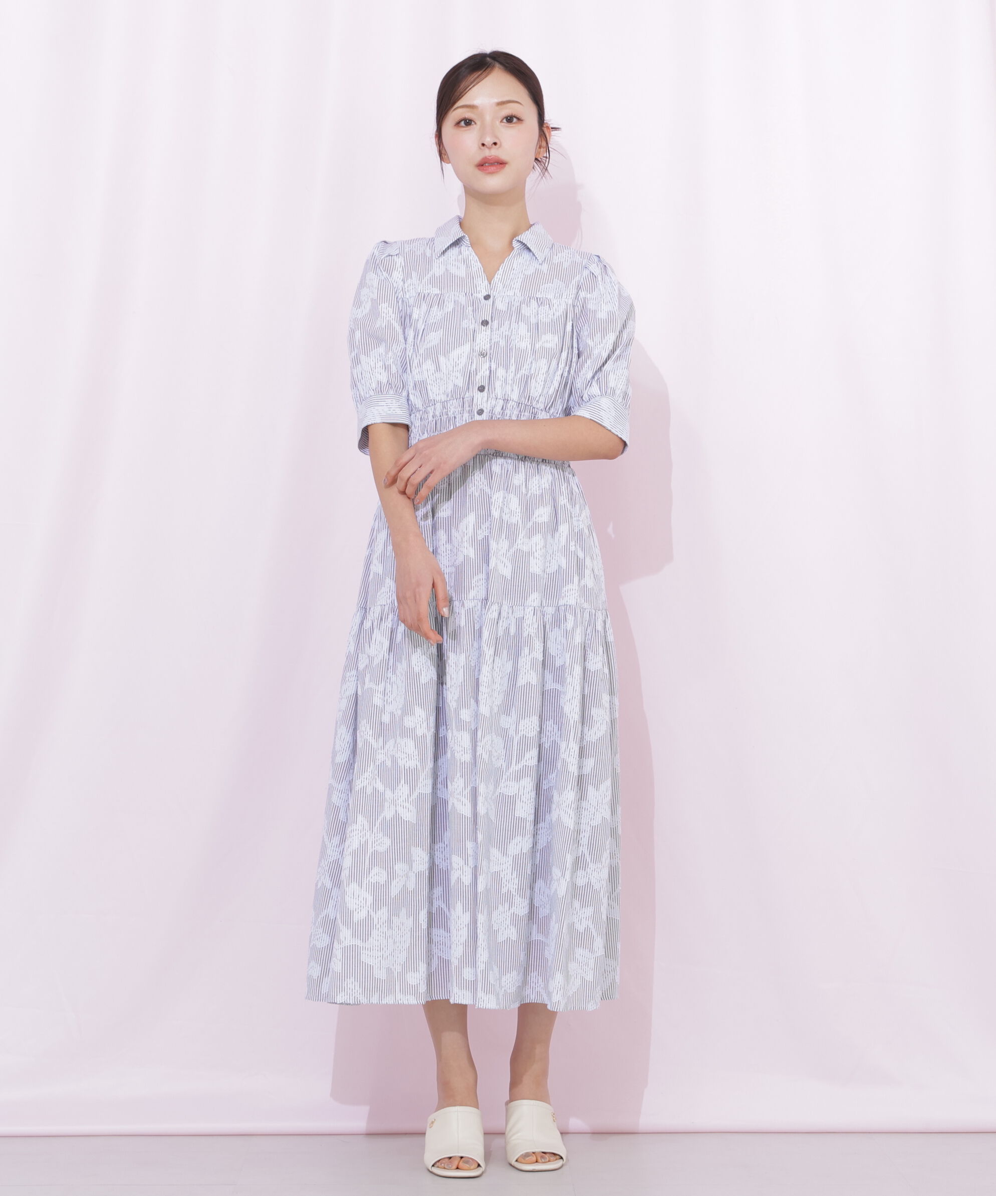  「ストライプジャガードシャツワンピース」|ワンピース|