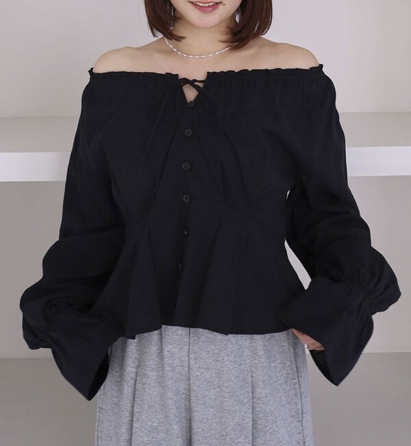 archives「からみ刺繍２ｗａｙオフショルペプラムブラウス」|シャツ・ブラウス|BLACK