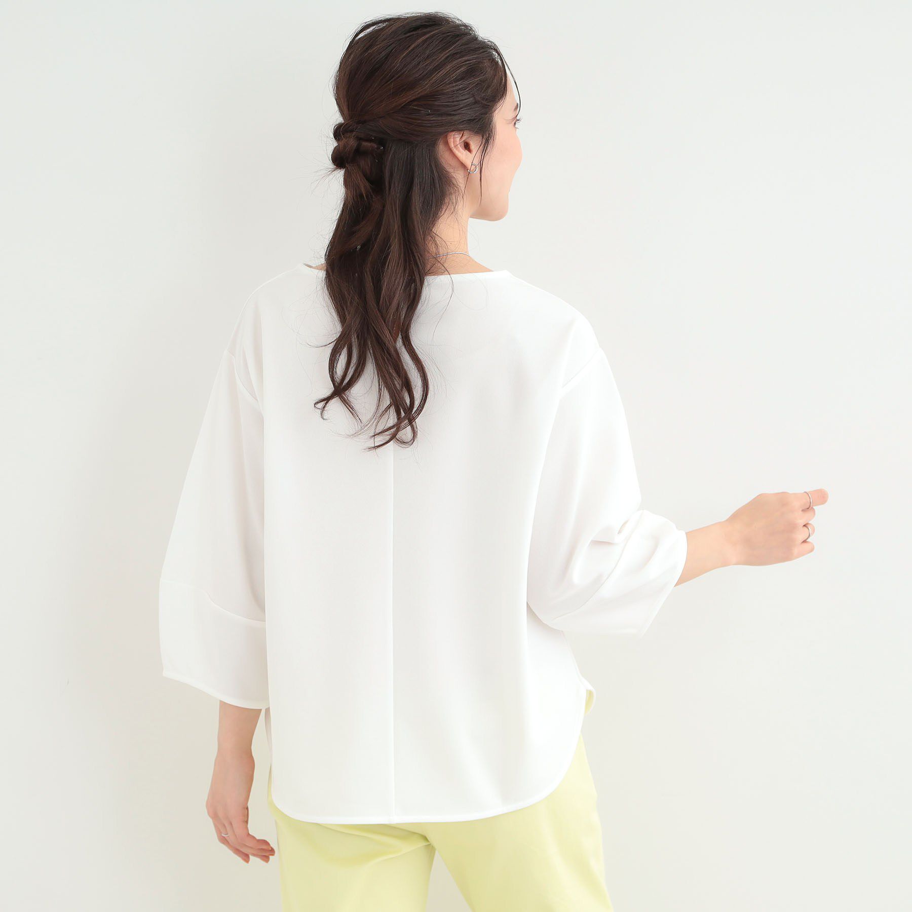 SHOO･LA･RUE「【2点セット/7分袖/S-LL】ランタンスリーブで女性らしい ネックレス付きブラウス」|シャツ・ブラウス|