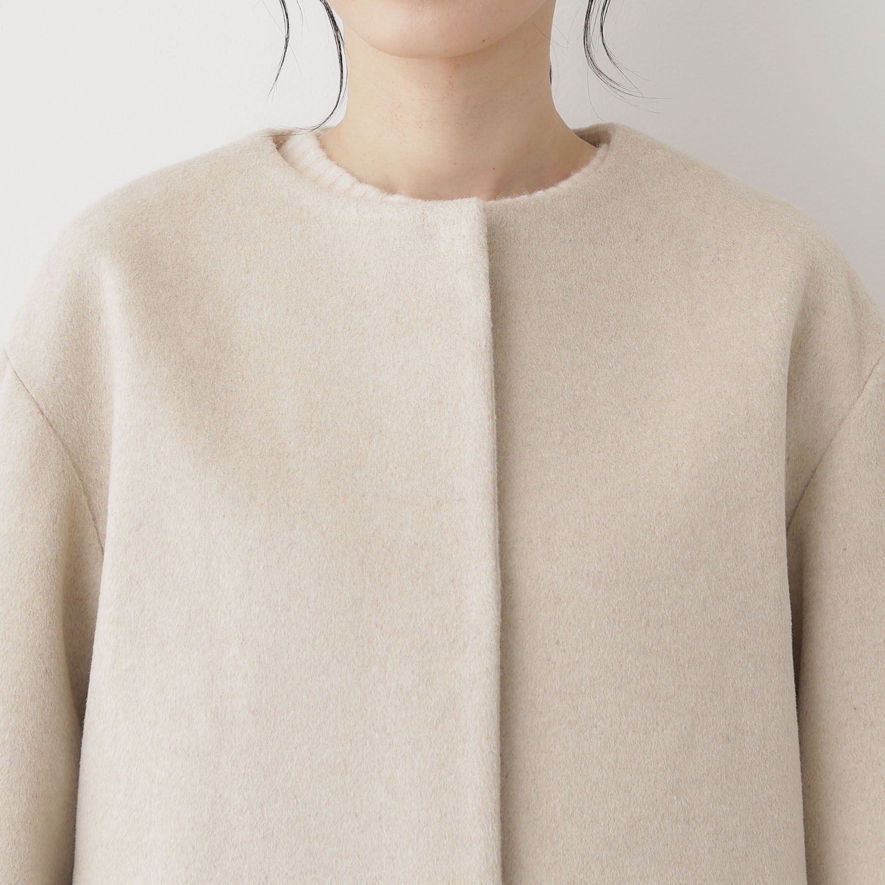 Dessin「ウール混クルーネックコート」|ノーカラーコート|