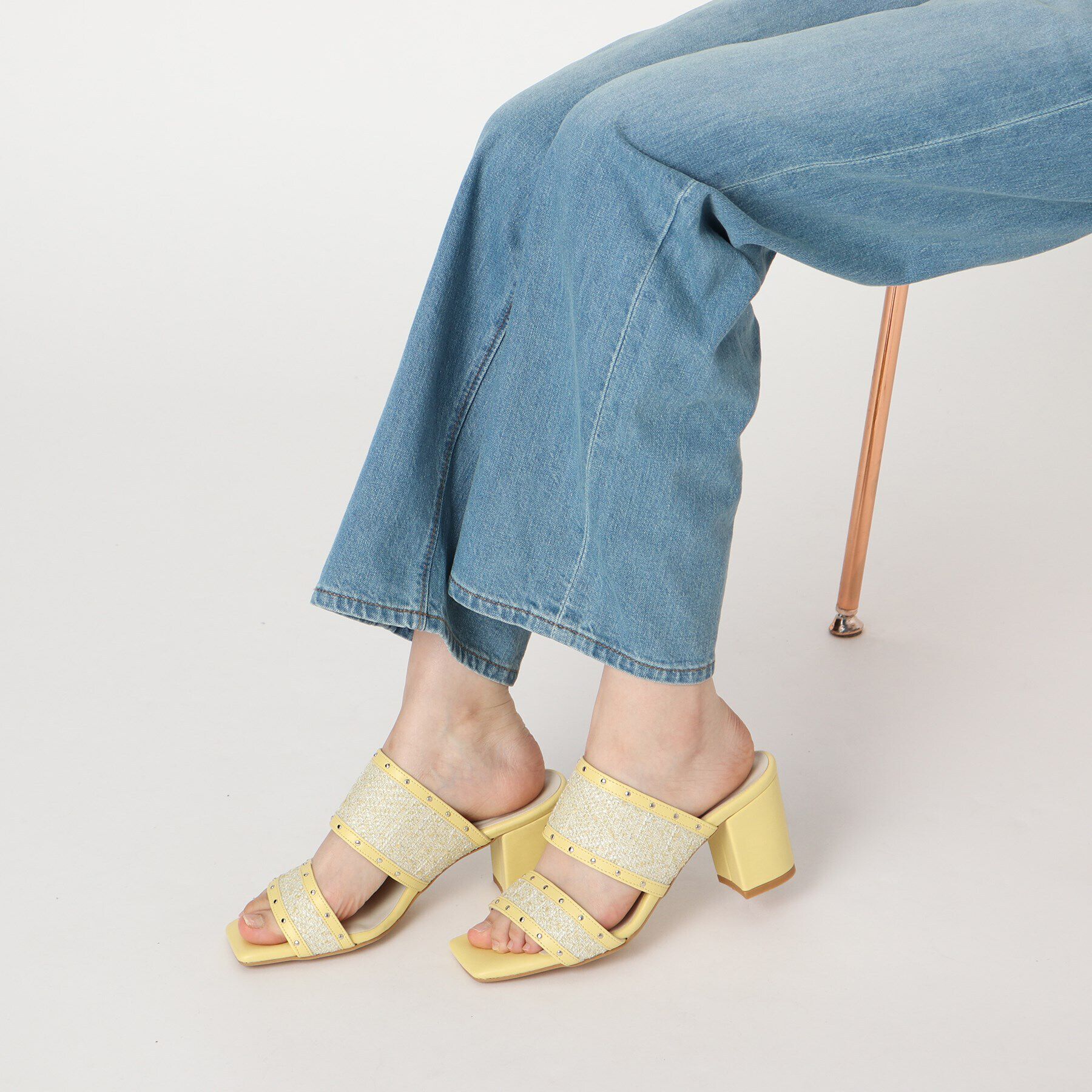 ESPERANZA「ツイードカシメスタッズミュールサンダル」|サンダル|