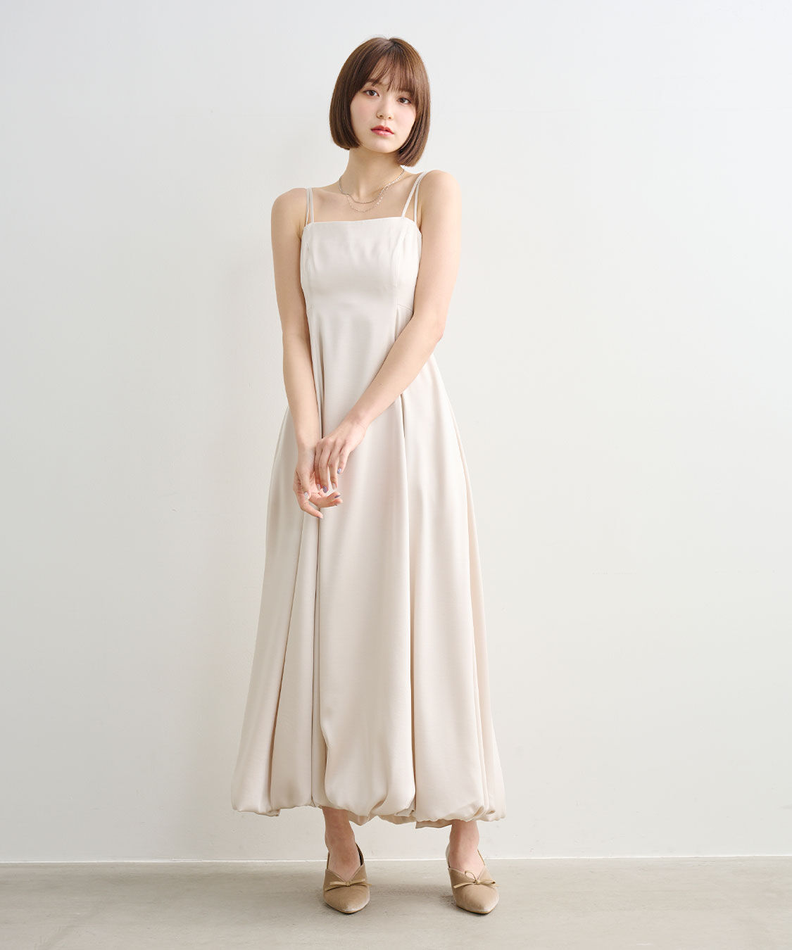 COCO DEAL「バルーンヘムバックデザインサテンワンピース」|ワンピース|アイボリー