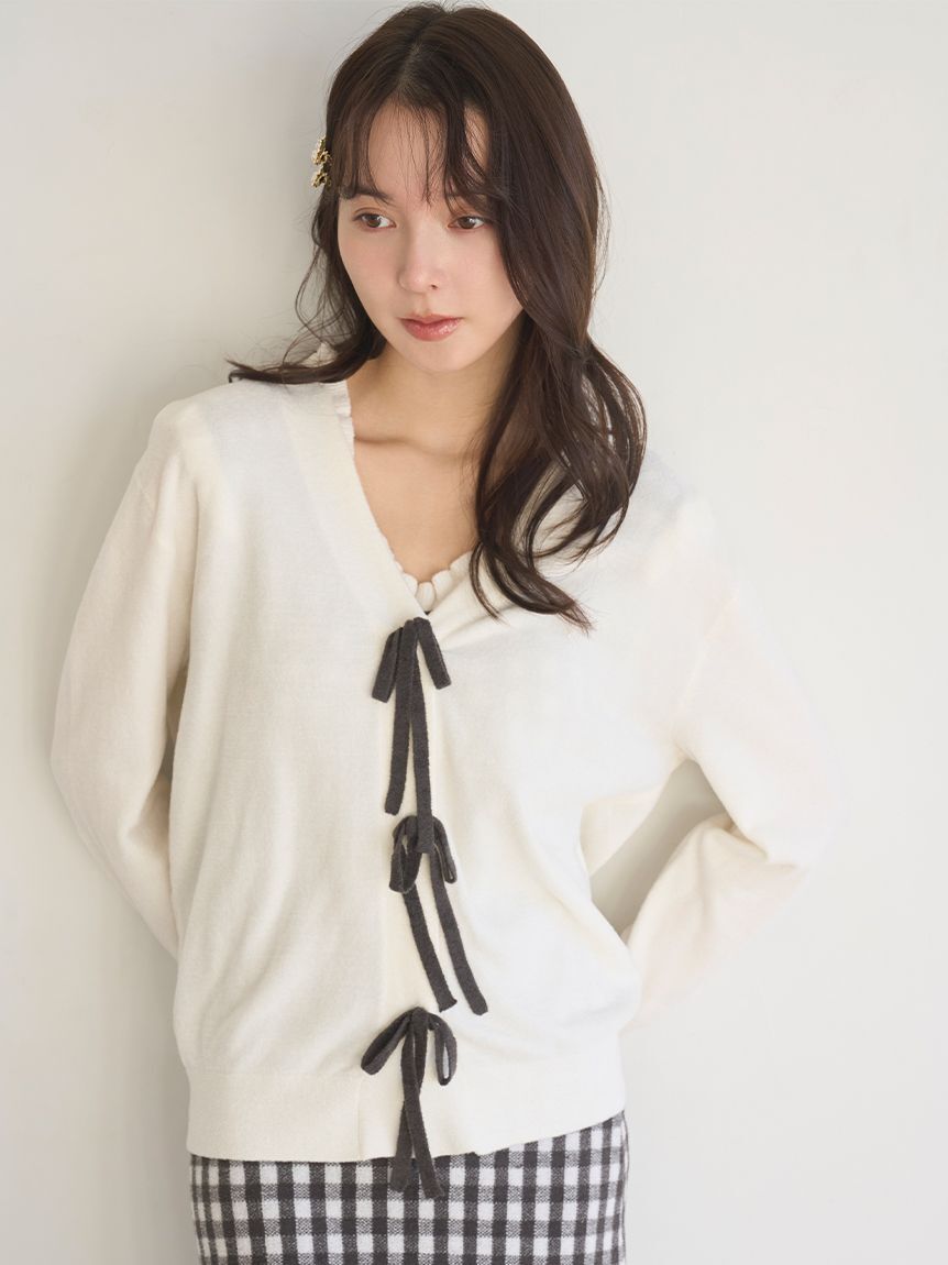 SNIDEL HOME「リボン釦ニットカーディガン」|ルームウェア|