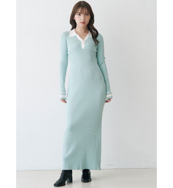 MERCURYDUO「バイカラースキッパーニットワンピース」|ワンピース|ミントグリーン