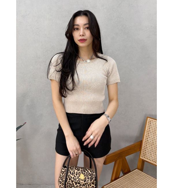 EVRIS「ハーフスリーブバックオープンリボンニットトップス」|ニット・セーター|