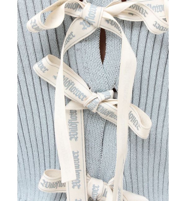 EVRIS「ハーフスリーブバックオープンリボンニットトップス」|ニット・セーター|