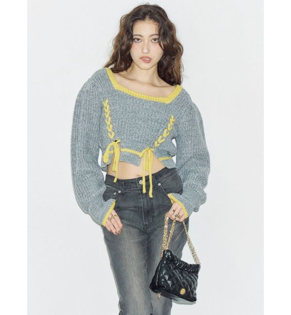 EVRIS「メランジバイカラーショートニットトップス」|ニット・セーター|