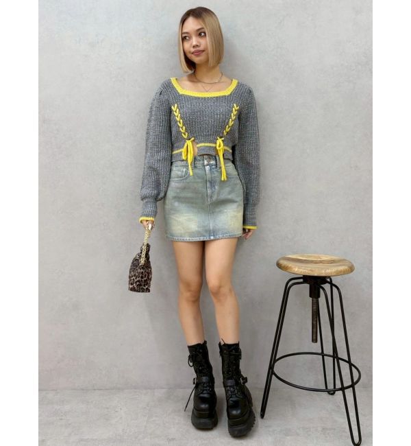 EVRIS「メランジバイカラーショートニットトップス」|ニット・セーター|