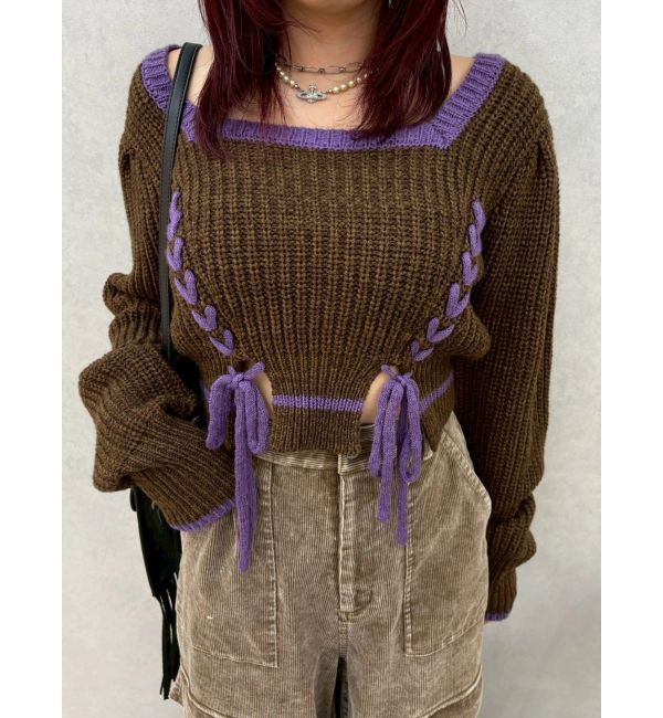 EVRIS「メランジバイカラーショートニットトップス」|ニット・セーター|