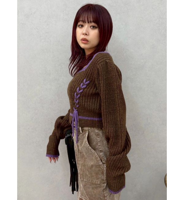 EVRIS「メランジバイカラーショートニットトップス」|ニット・セーター|