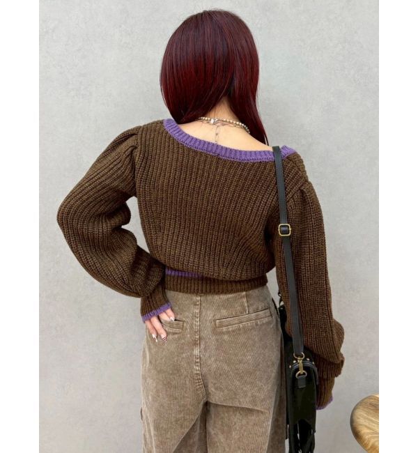 EVRIS「メランジバイカラーショートニットトップス」|ニット・セーター|