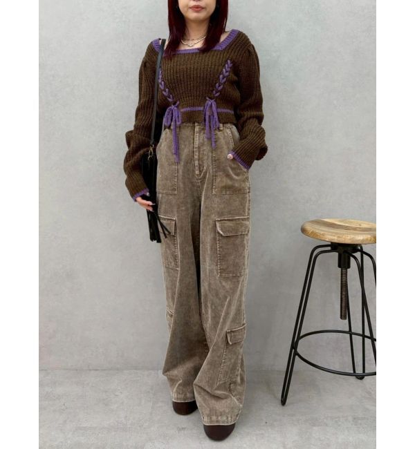 EVRIS「メランジバイカラーショートニットトップス」|ニット・セーター|