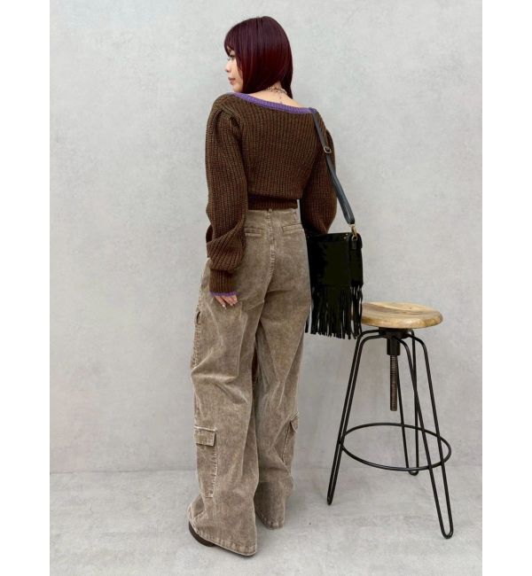 EVRIS「メランジバイカラーショートニットトップス」|ニット・セーター|